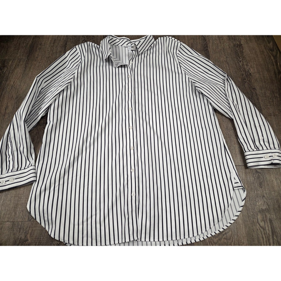 Chico's Black White Stripe Button Blouse Shirt Size 3 - XL 16/18 - Picture 1 of 4
